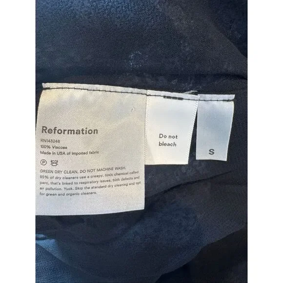 Reformation Aries Midi Dress Blue Snakeskin Smocked Plunge Long Sleeve Small - Picture 8 of 8